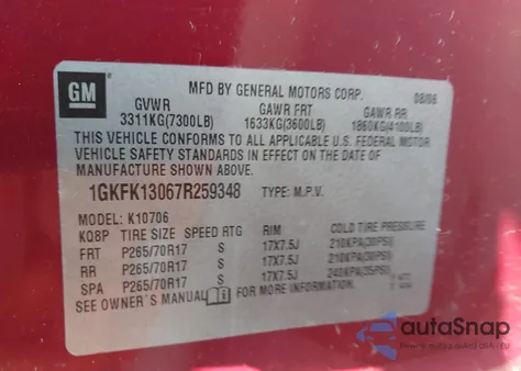 2007 GMC Yukon Commercial Fleet from USA, damaged, VIN 1GKFK13067R259348